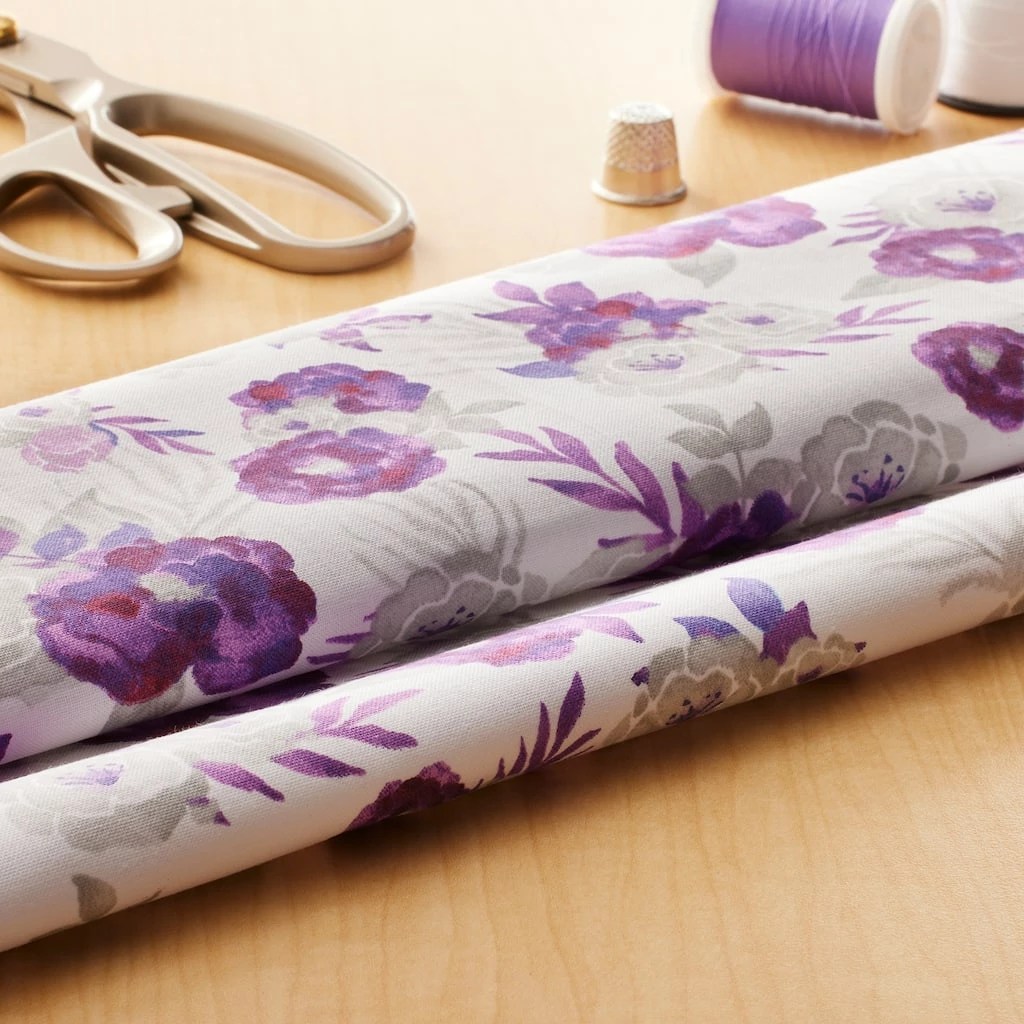 Discount β€οΈ Purple & Gray Floral Cotton Fabric by Loops & Threads™ π - Image 3